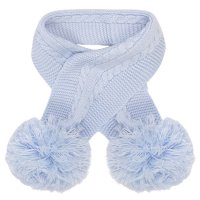 SC12-B: Blue Cable Knit Scarf w/Pom Poms